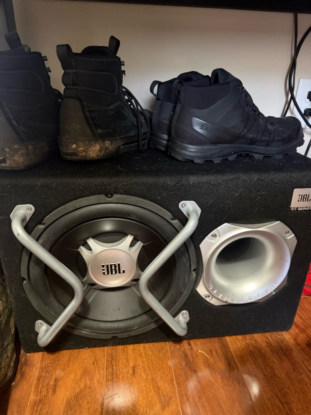 JBL Black Subwoofer with Silver Accents